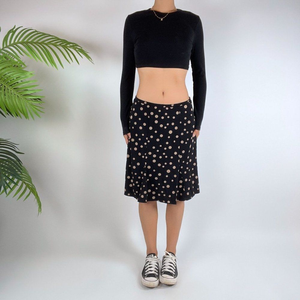 Vintage Y2K Indie Grunge Black & Brown Polka Dot Twee Midi Skirt / Size: S